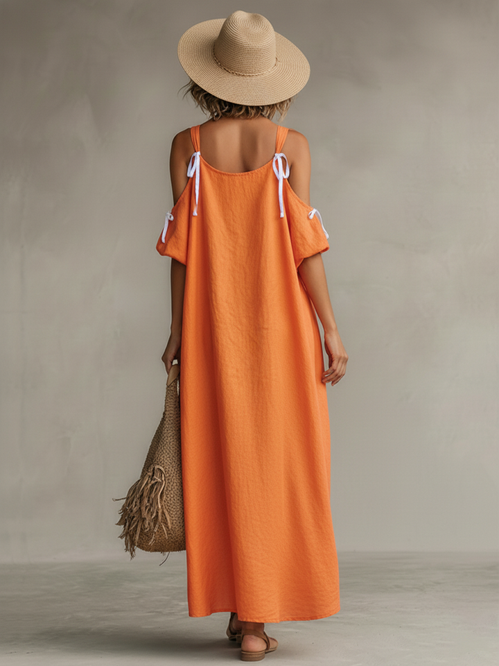 Joy | Tangerine Linen Dress Cold