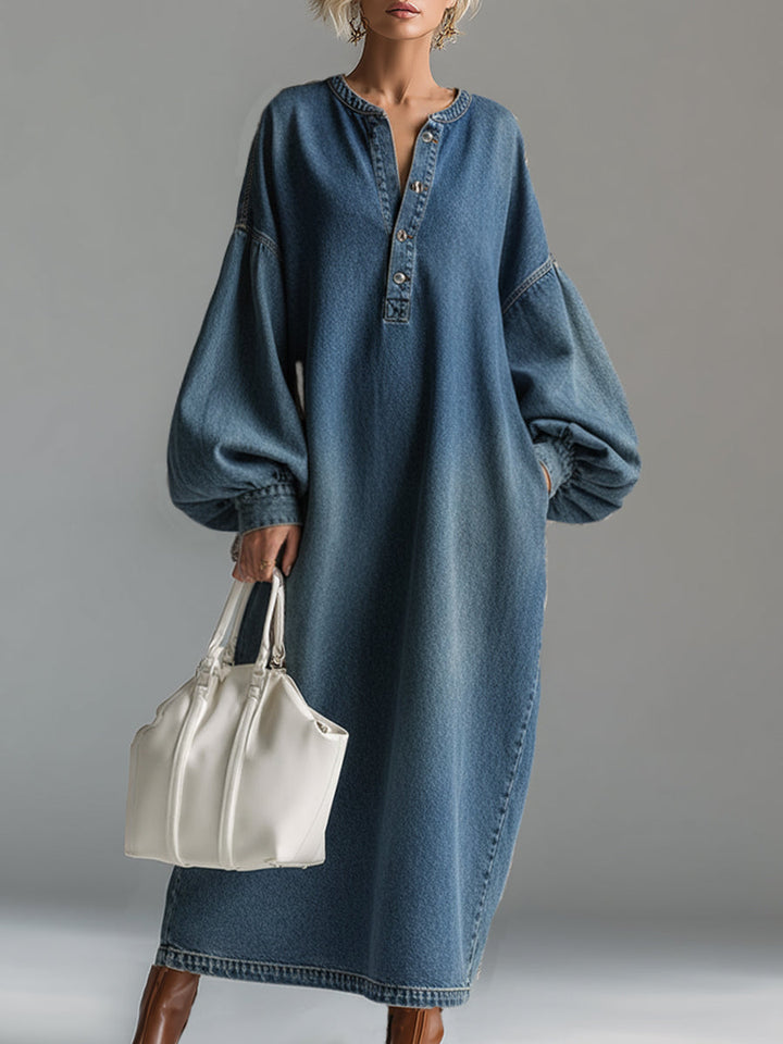 Blue Denim Button-Down Maxi Dress