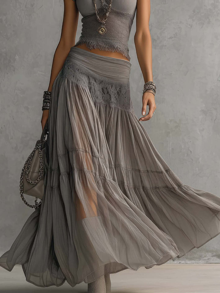 Grisandra | Grey Lace Skirt Set