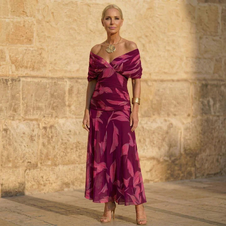 Celeste | Purple Leaf Print Dress