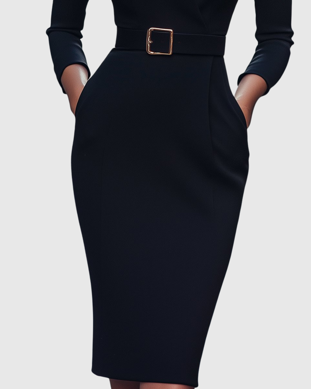 Women's Midi Dress Sheath Slim Fit Three Quarter Sleeve V-Neck Belted