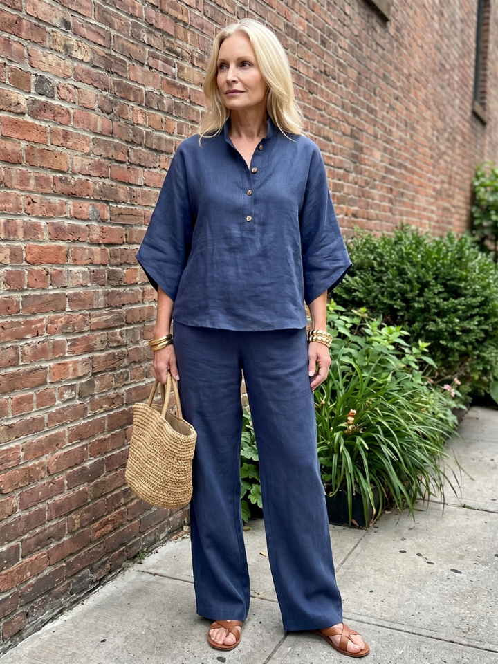 Amity™ | Button Front Relaxed Tunic Trouser Set