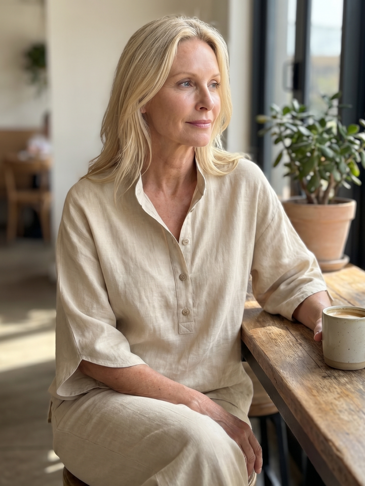 Amity™ | Button Front Relaxed Tunic Trouser Set
