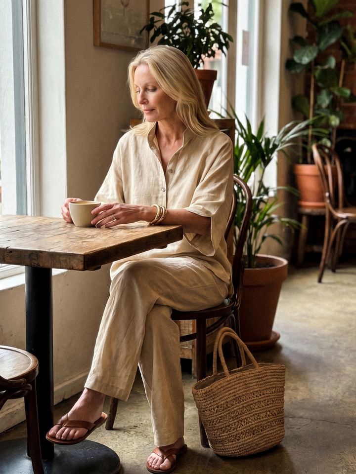 Amity™ | Button Front Relaxed Tunic Trouser Set