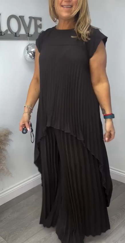 Sherri™ | Pleated Midi Top & Wide-Leg Pants Set