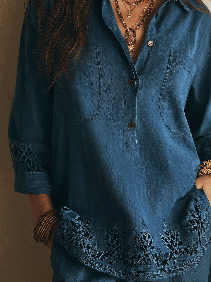Zoe | Elegant Vacation Lace Cutwork Detail Blue