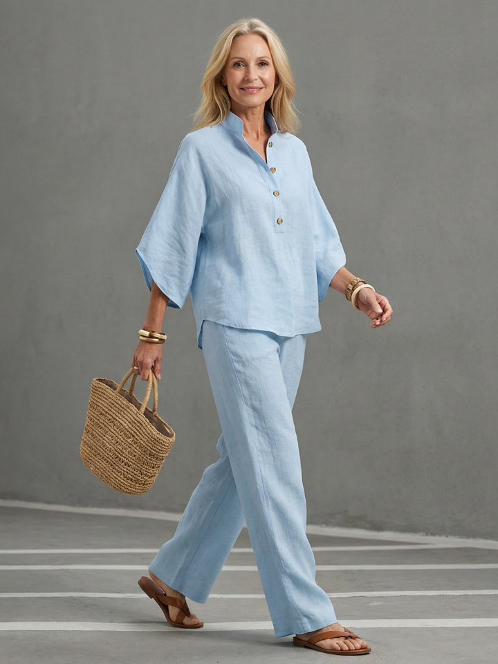 Amity™ | Button Front Relaxed Tunic Trouser Set