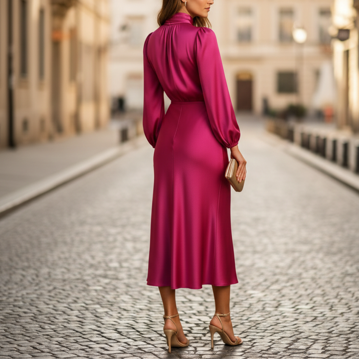 Midi Dress Long Sleeve High Neck Women