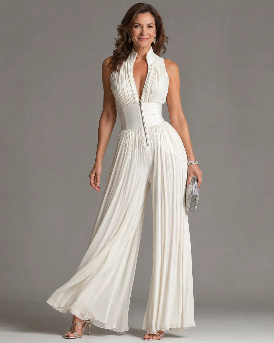 Sylvie | White Chiffon Wide Leg Jumpsuit