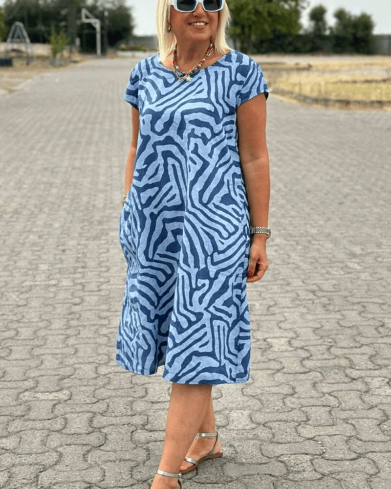 Christina™ | Summer Dress with Round Neck and Elegant Print