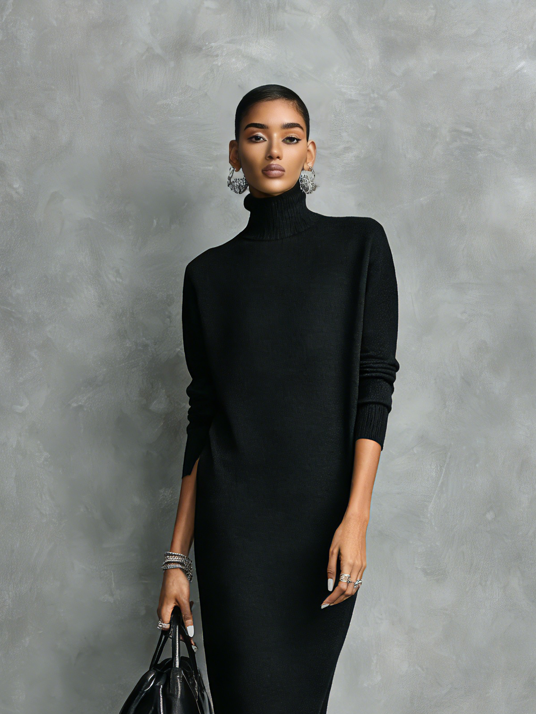 Anastasia | Elegant Black Knitted Turtleneck