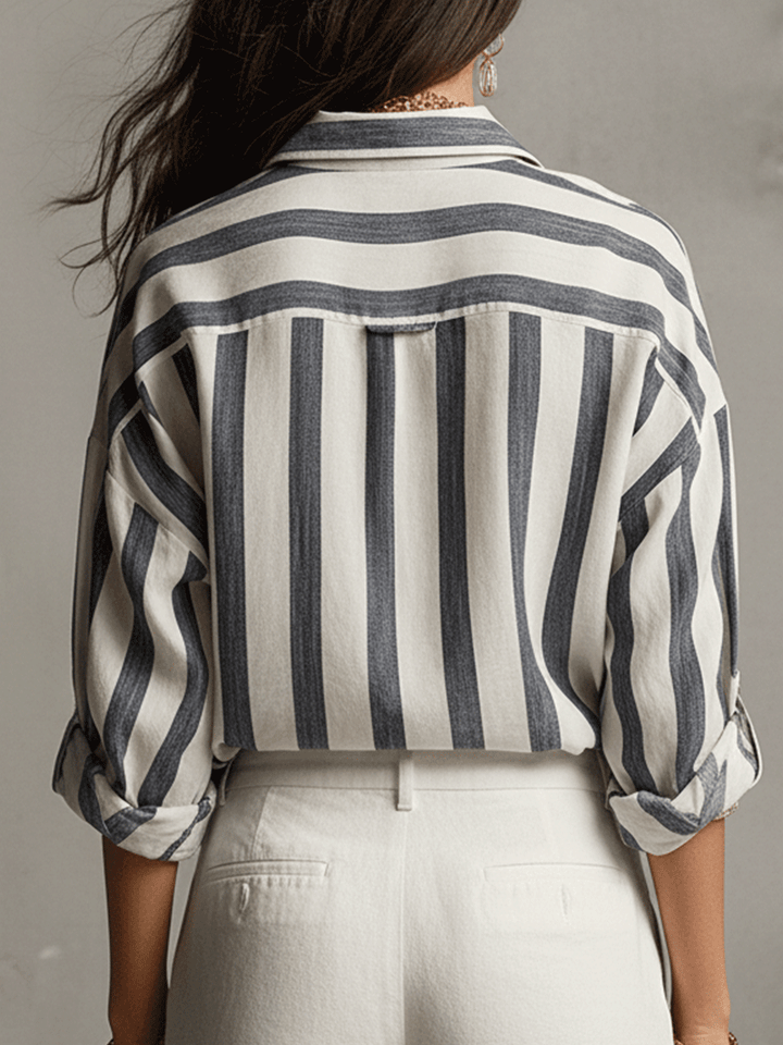 Genevieve | Casual Striped Cotton And Linen Long-Sleeved