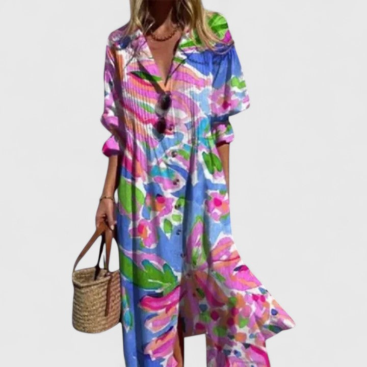 Women's Velvet Floral V-Neck Dress – Formal Occasion
