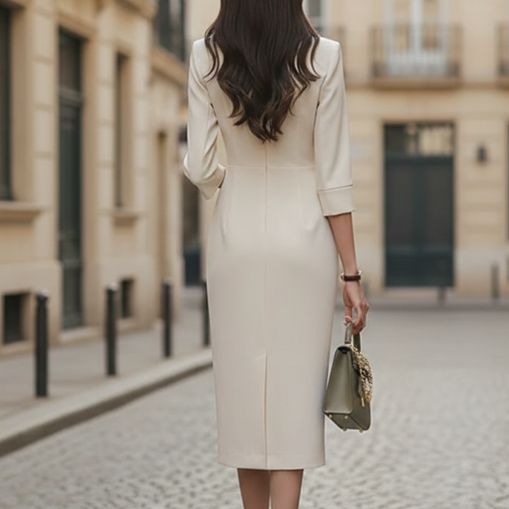 Midi Dress V Neck Three Quarter Sleeve Belted Women