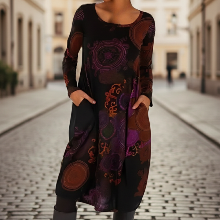 Midi Dress Long Sleeve Printed Women