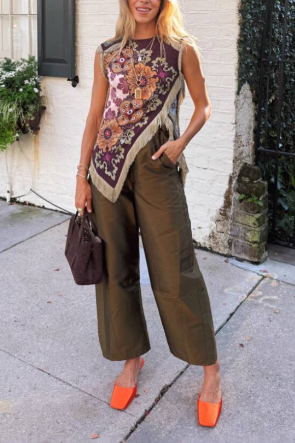 Mia | Retro Floral Tassel Top