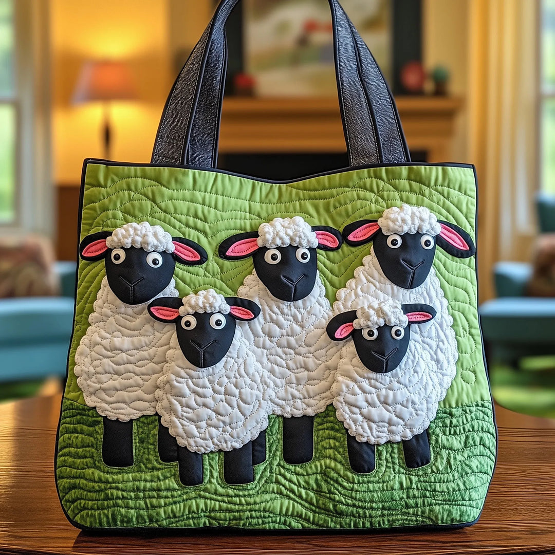 Rosie's hand-quilted sheep tote bag in Clover Field
