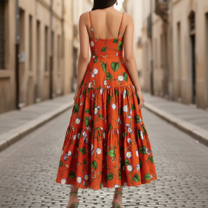 Midi Dress Floral Spaghetti Strap Women