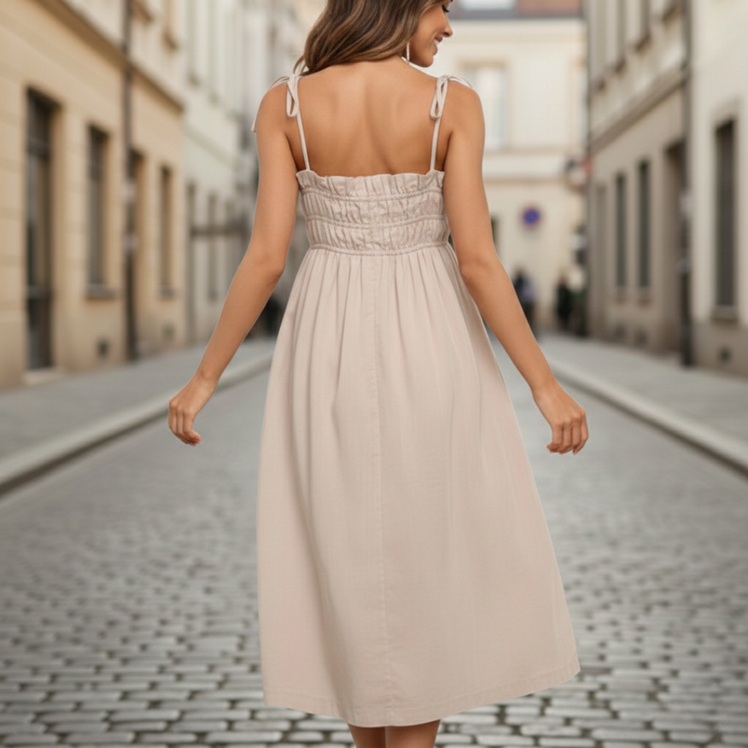Midi Dress Smocked Spaghetti Strap Women