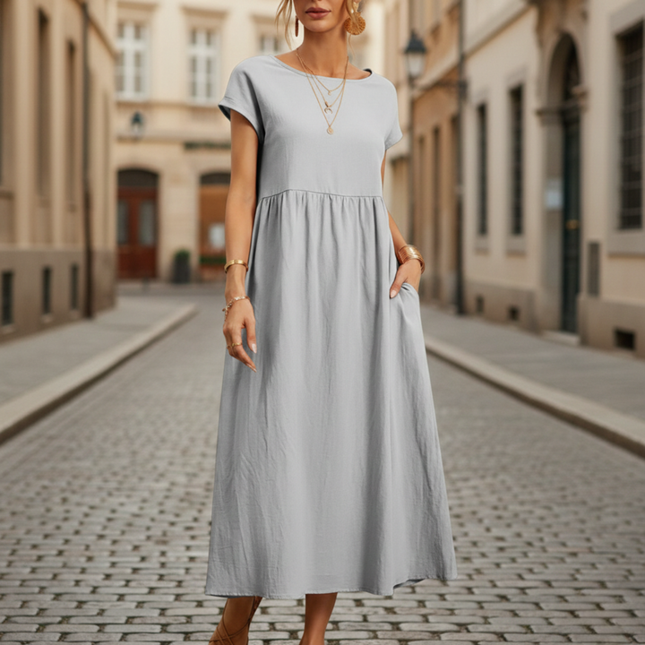 Midi Dress Short Sleeve Loose Fit Women