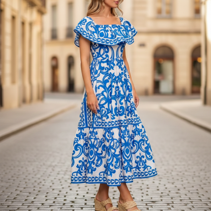 Midi Dress Printed Off Shoulder Women