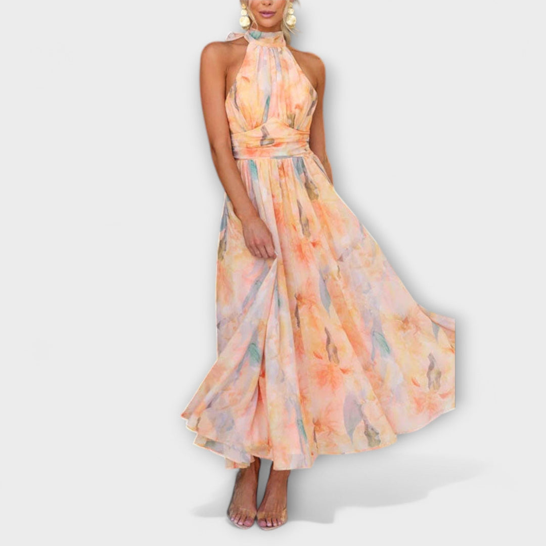 Delphine | Halter-Neck Watercolor Maxi