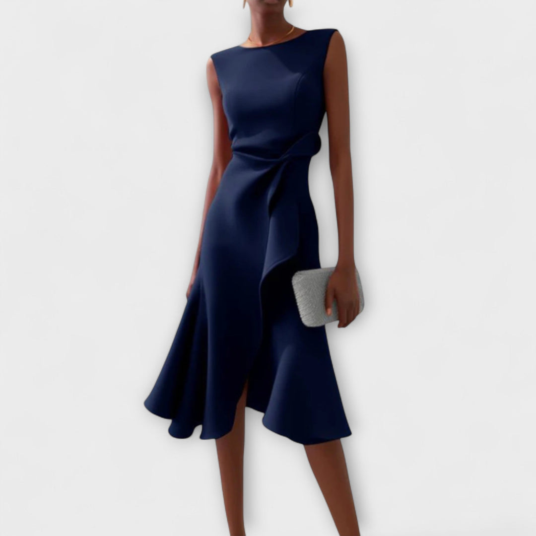 Sheila™ | Draped Asymmetric Midi Dress