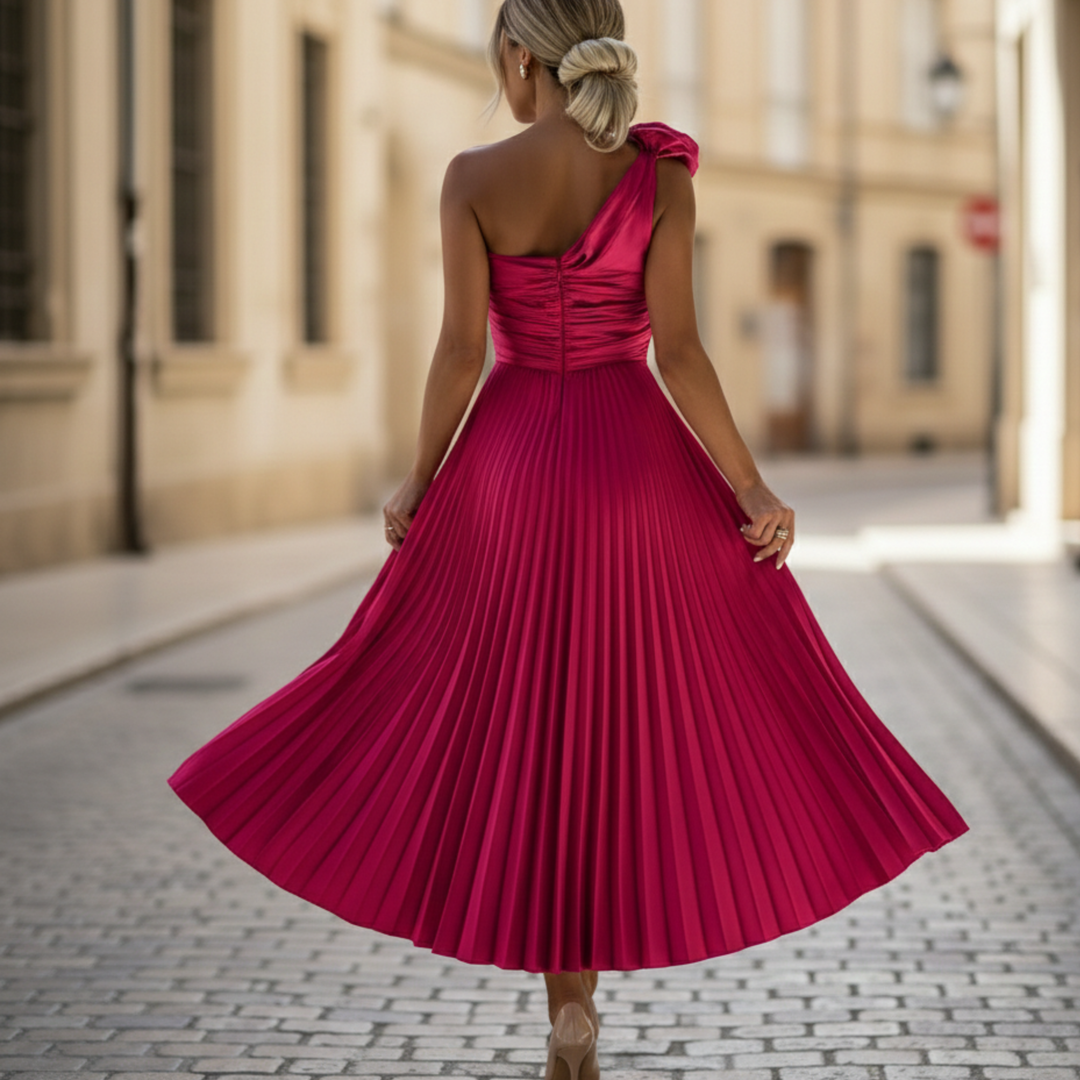 Midi Dress One Shoulder Pleated Women