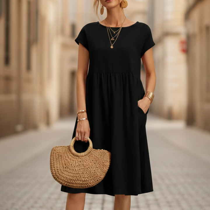 Midi dress short sleeve pocket womens