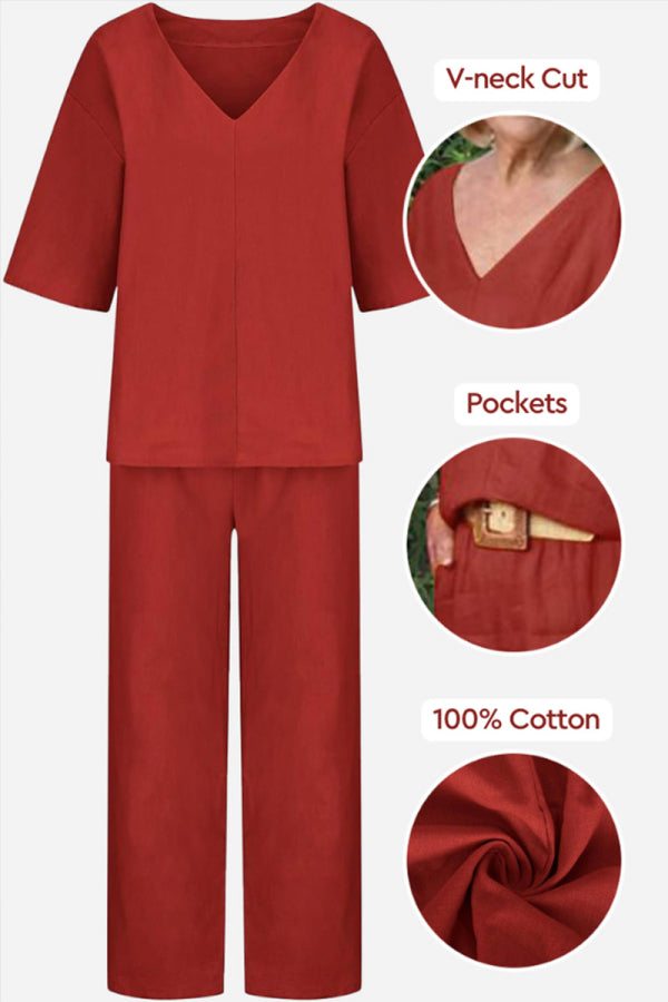 Carmen | Women's V-Neck Batwing Top and Straight-Leg Pants Set