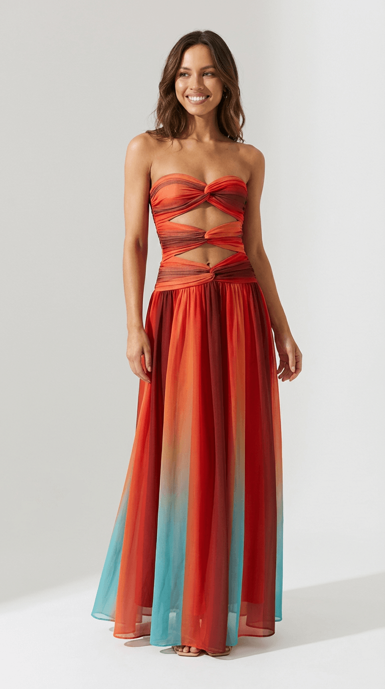Claire Red Strapless Maxi Dress