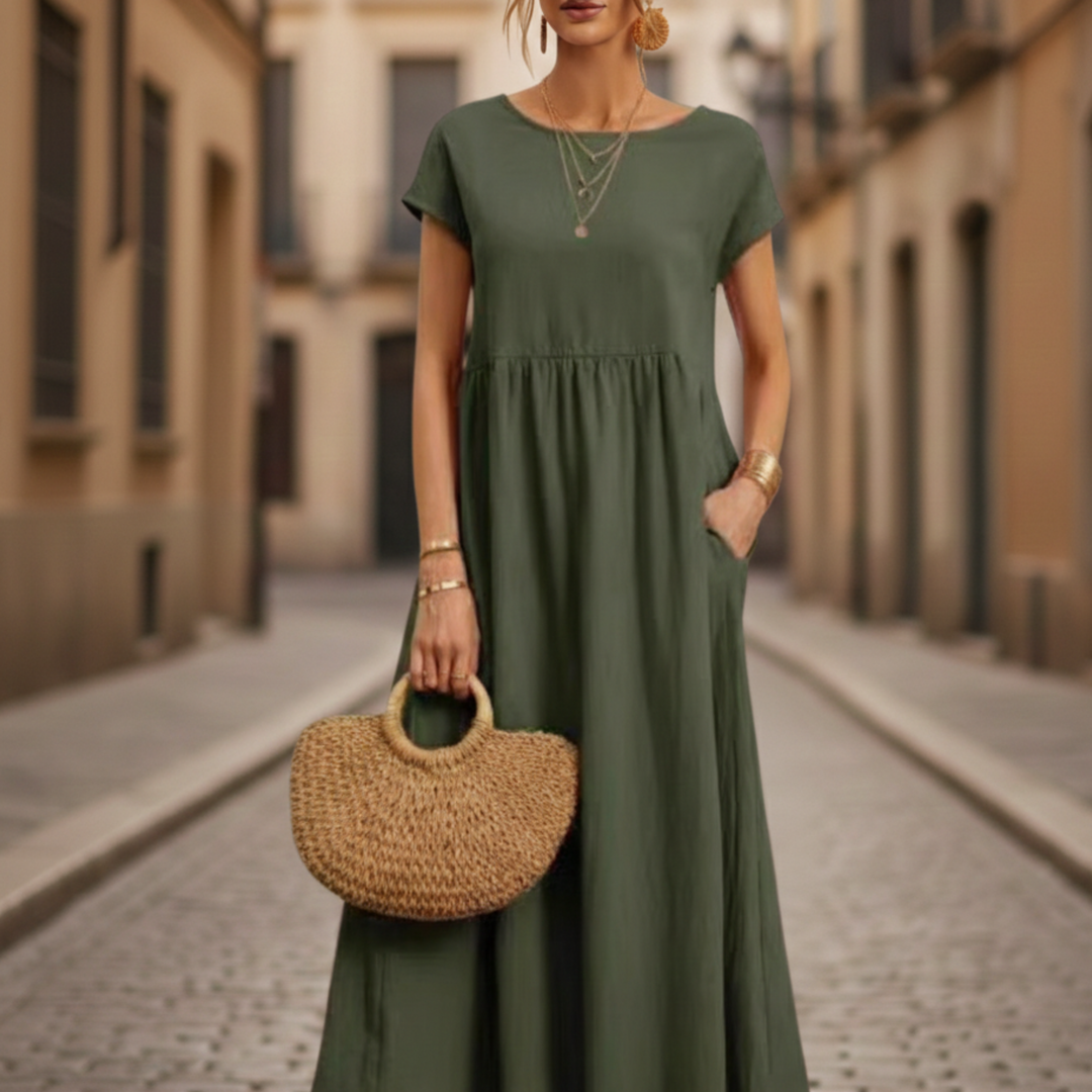Midi Dress Short Sleeve Loose Fit Women