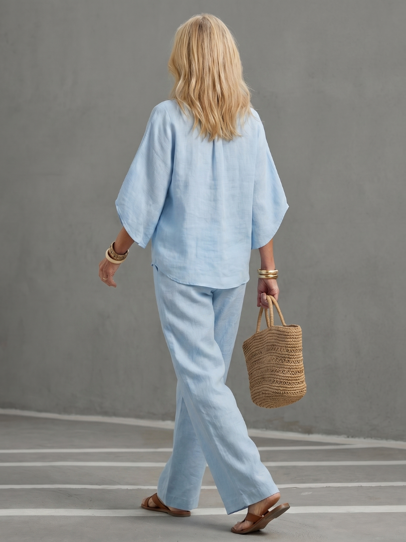 Amity™ | Button Front Relaxed Tunic Trouser Set
