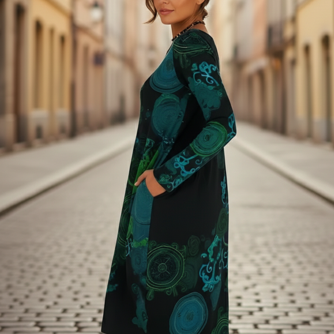 Midi Dress Long Sleeve Printed Women