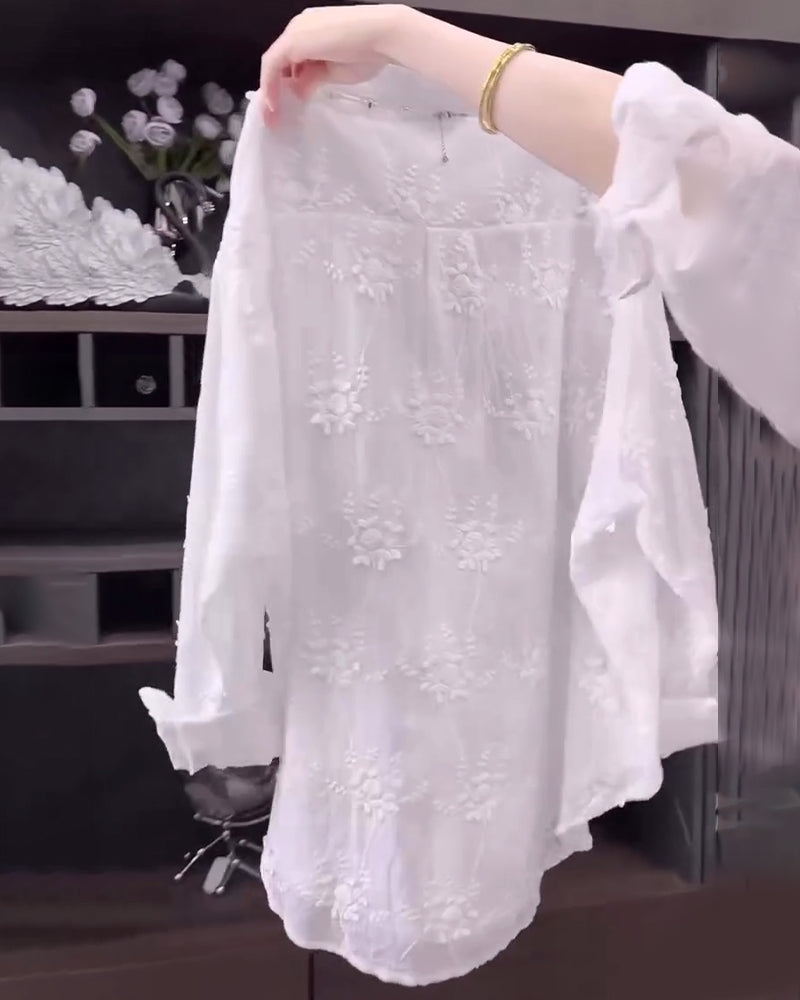 Annalise™ | Floral Solid Color Shirt with Dropped Shoulders