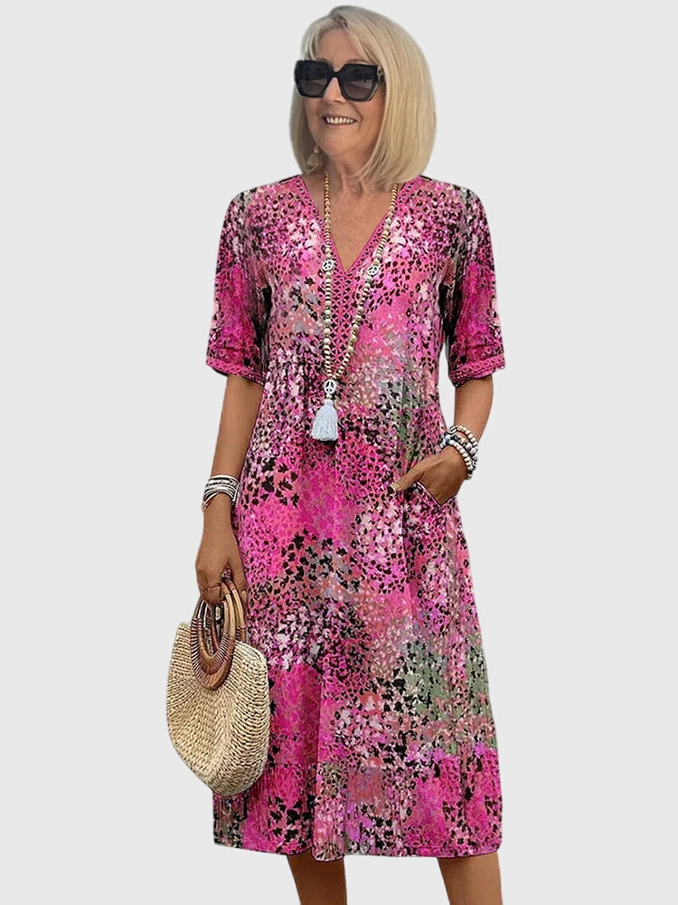Women's Midi Dress Floral V-Neck Short Sleeve Casual