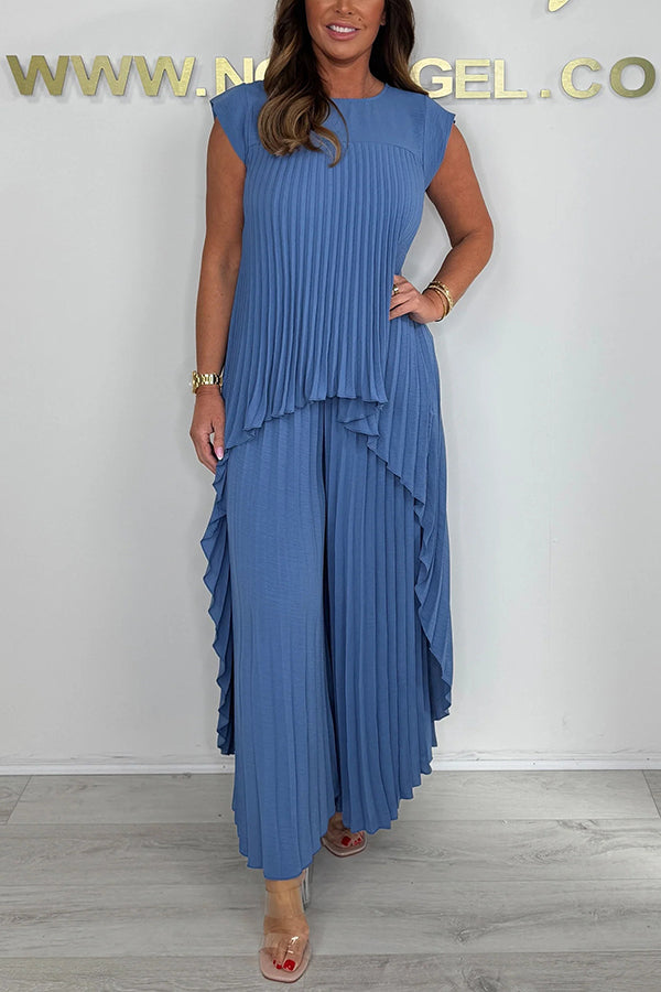 Sherri™ | Pleated Midi Top & Wide-Leg Pants Set