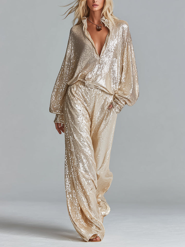 Pam | Gold Glamorous Sequin Collared