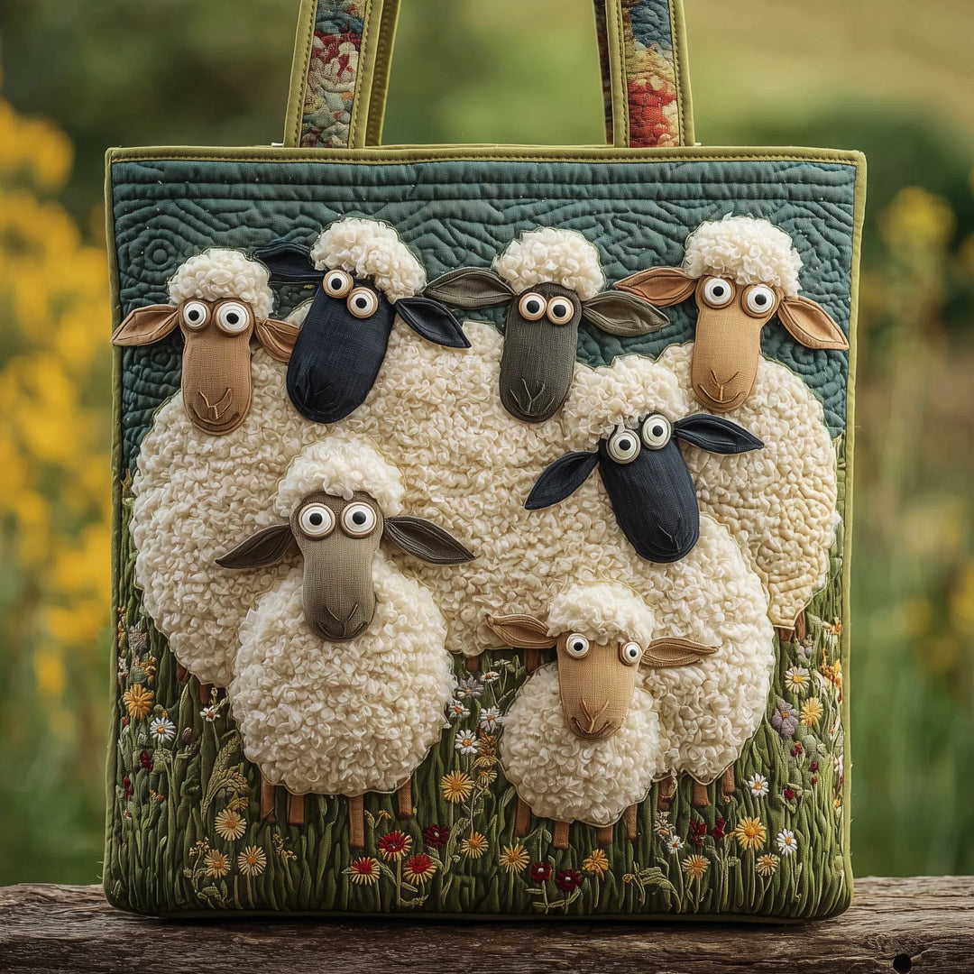 Rosie's hand-quilted sheep tote bag in Wildflower Meadow
