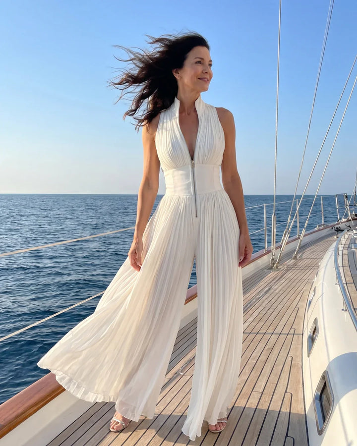 Sylvie | White Chiffon Wide Leg Jumpsuit