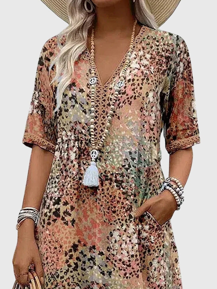 Women's Midi Dress Floral V-Neck Short Sleeve Casual
