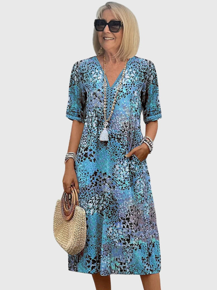 Women's Midi Dress Floral V-Neck Short Sleeve Casual
