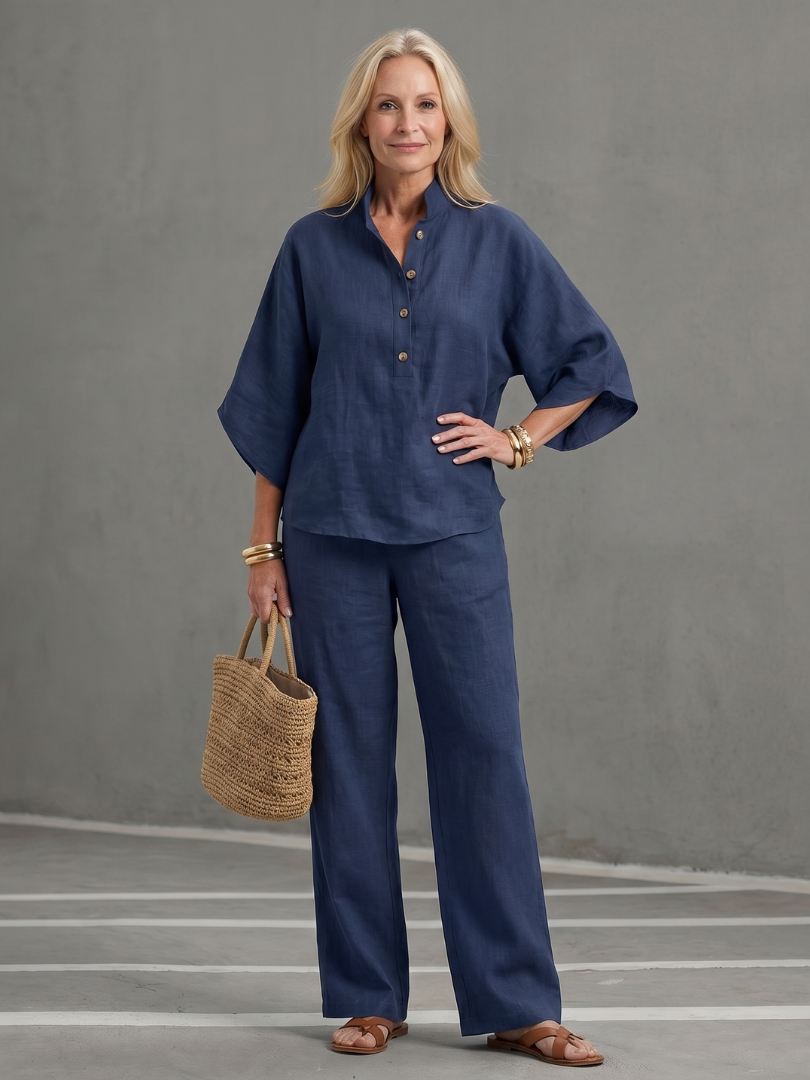 Amity™ | Button Front Relaxed Tunic Trouser Set
