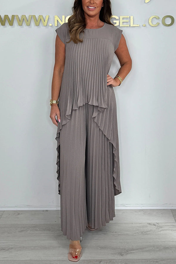 Sherri™ | Pleated Midi Top & Wide-Leg Pants Set