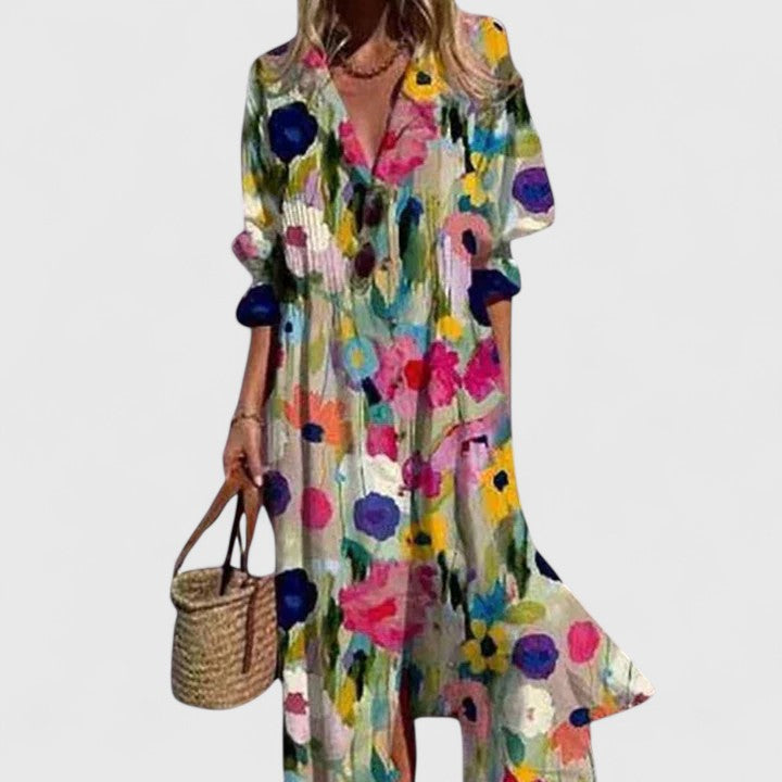 Women's Velvet Floral V-Neck Dress – Formal Occasion