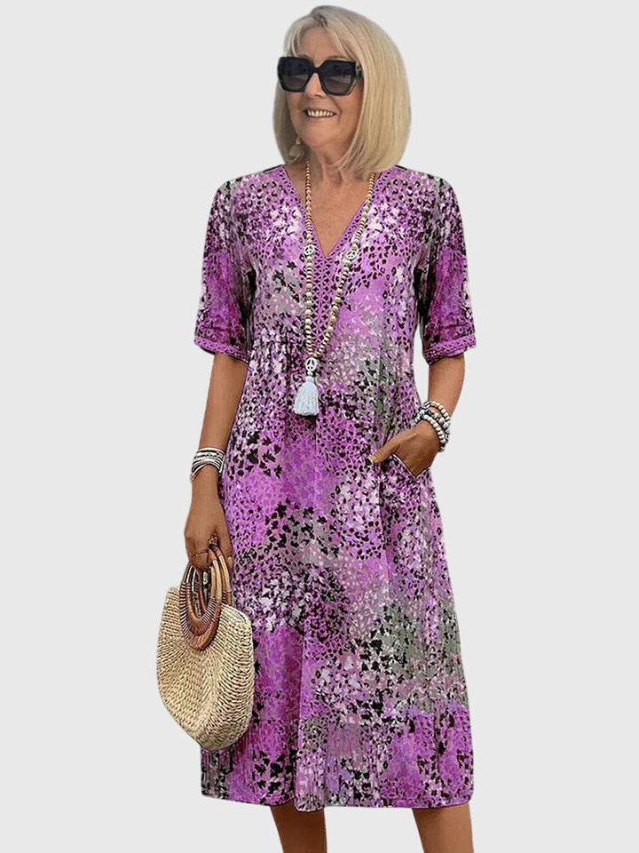 Women's Midi Dress Floral V-Neck Short Sleeve Casual