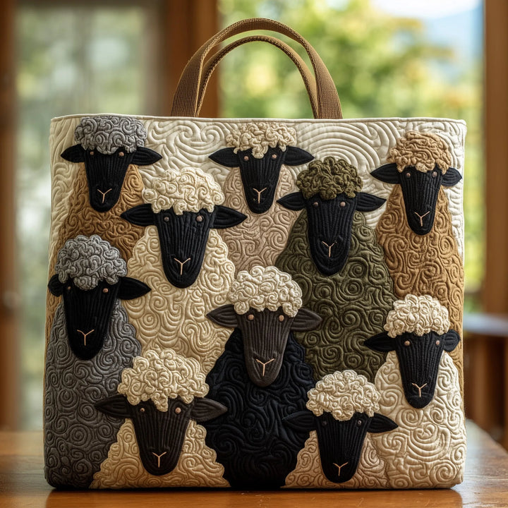 Rosie's hand-quilted sheep tote bag in Olive Grey (Diamond)