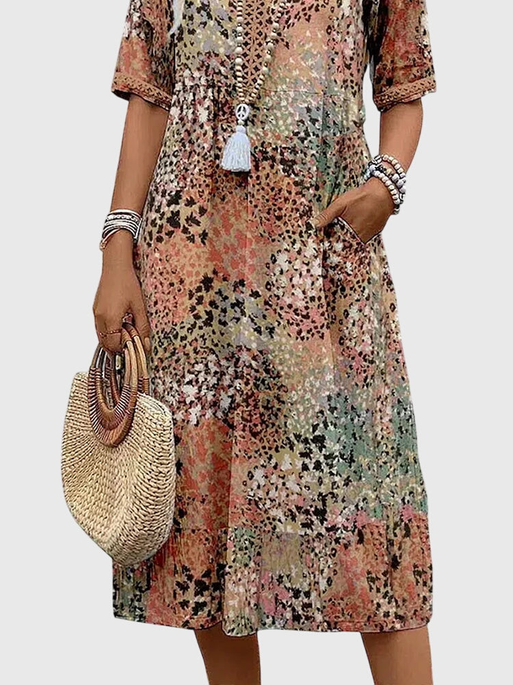 Women's Midi Dress Floral V-Neck Short Sleeve Casual