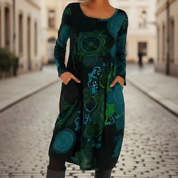 Midi Dress Long Sleeve Printed Women