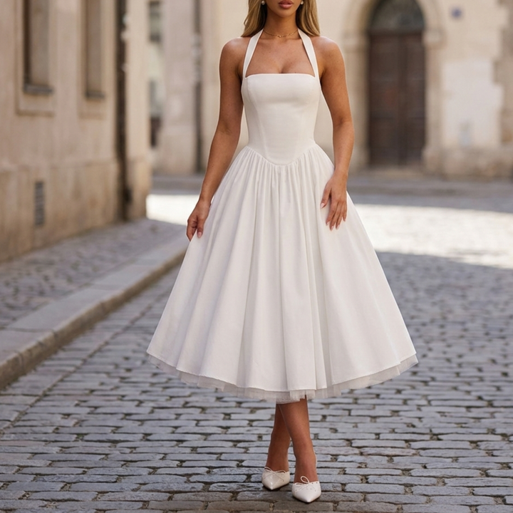 Women’s Halter Midi Dress Vintage-Inspired Fit & Flare Party Dress